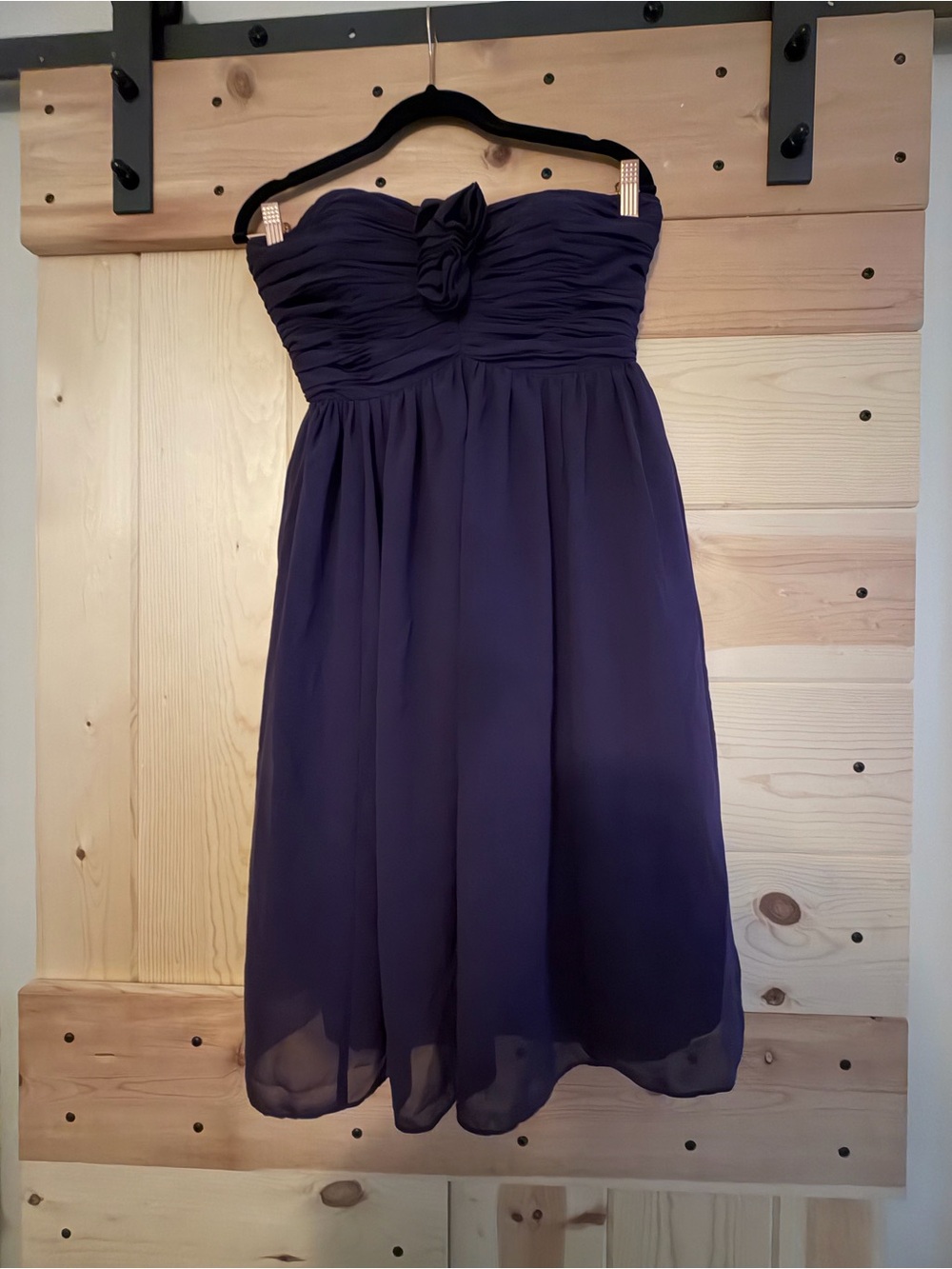 Strapless Purple Donna Morgan Chiffon Cocktail Dress
